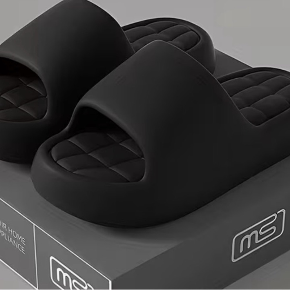 Black Quilted Slide Sandals
